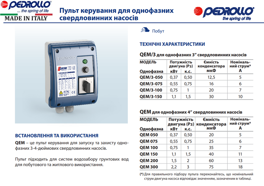 Пульт керування Pedrollo QEM 300